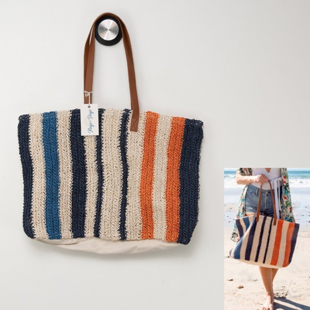 Rays For Days The Shorebreak Weekender Tote Beach Bag Woven Stripe Canvas New